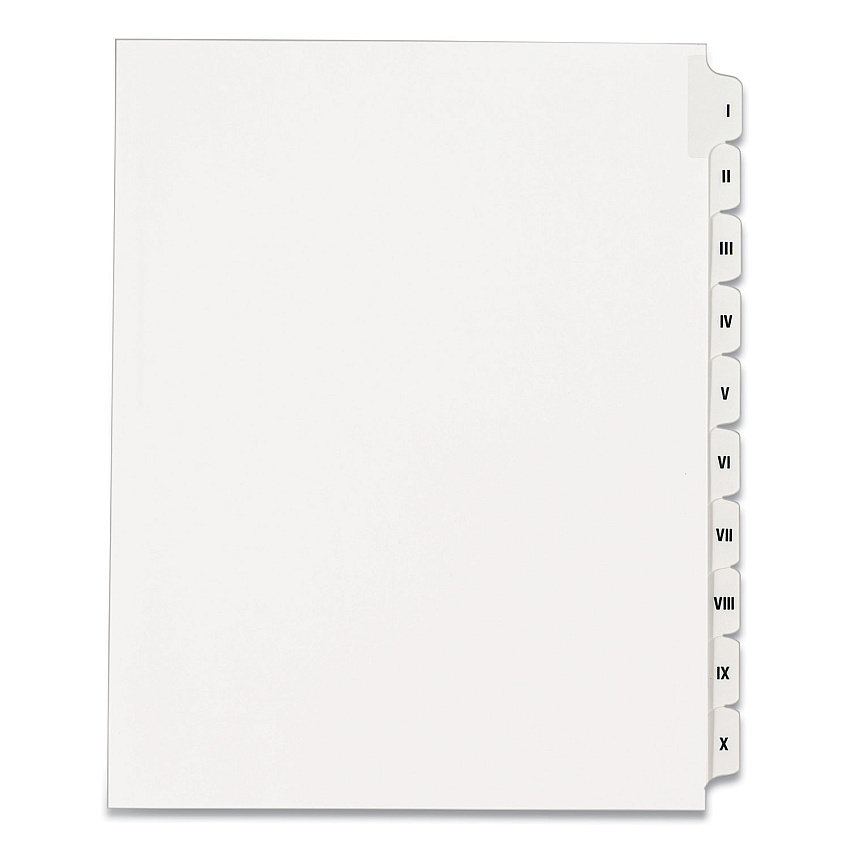 Avery Preprinted Legal Exhibit Side Tab Index Dividers, Allstate Style, 10-Tab, I to X, 11 x 8.5, White, 1 Set (82319)
