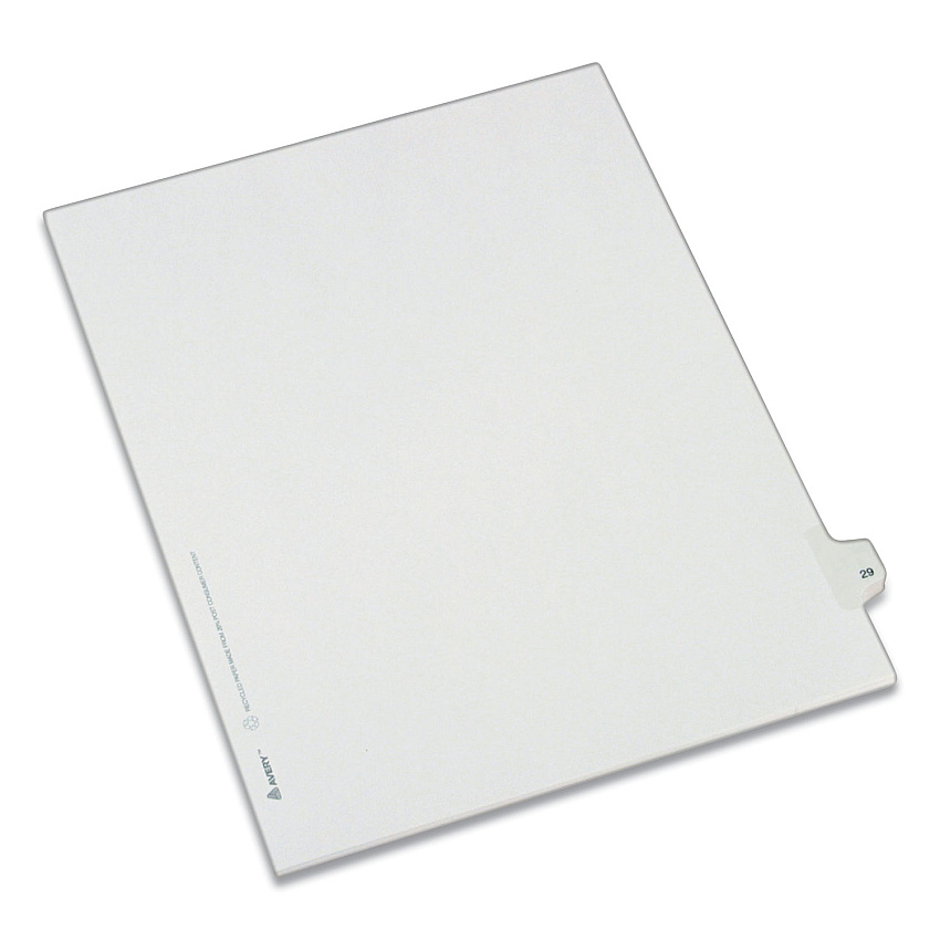 Avery Preprinted Legal Exhibit Side Tab Index Dividers, Allstate Style, 10-Tab, 29, 11 x 8.5, White, 25/Pack 25 x Divider(s) - Side Tab(s) - 29 - 1 Tab(s)/Set - 8.5" Divider Width x 11" Divider Length - Letter - 8.50" Width x 11" Length - White Pa (82227)