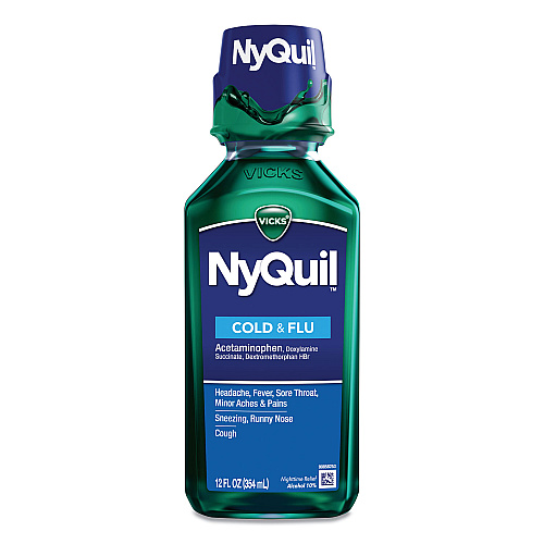 Vicks NyQuil Cold and Flu Nighttime Liquid, 12 oz Bottle (01426EA)