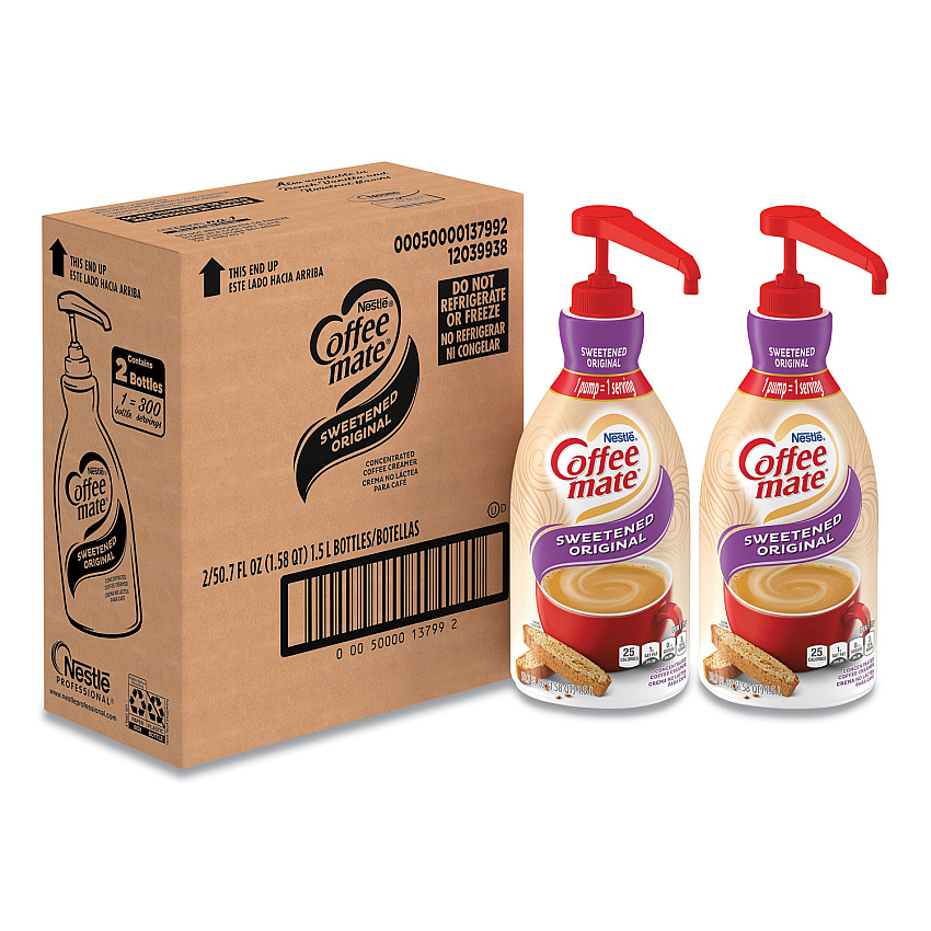 Coffee-mate Liquid Coffee Creamer, Sweetened Original, 1.5 Liter Pump Bottle, 2/Carton (13799CT)