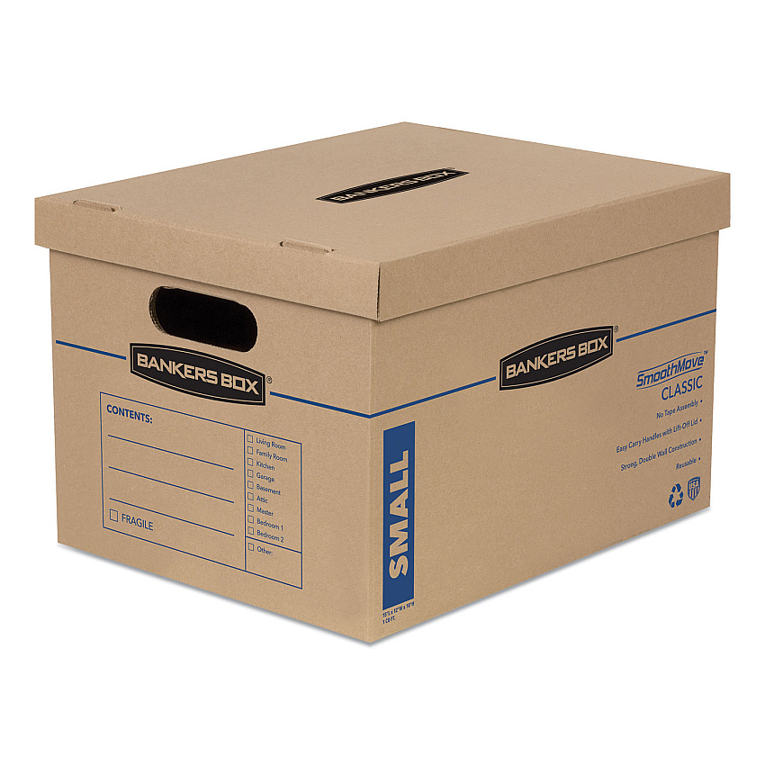 Bankers Box SmoothMove Classic Moving/Storage Boxes, Half Slotted Container (HSC), Small, 12" x 15" x 10", Brown/Blue, 20/Carton (7714210)