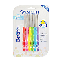 Westcott For Kids Scissors, Rounded Tip, 5" Long, 1.75" Cut Length, Straight Assorted Color Handles, 6/Pack (16454)