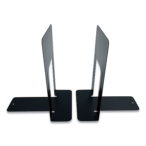 Huron Steel Bookends, Contemporary Style, Nonskid Base, 6 x 8 x 9.25, Black, Pair (HASZ0039)