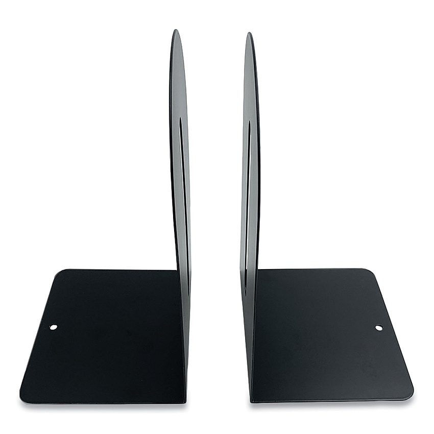 Huron Steel Bookends, Fashion Style, Nonskid Base, 4.75 x 5.5 x 9, Black, Pair (HASZ0091)