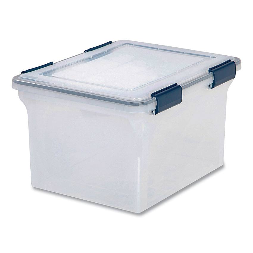 Iris WEATHERTIGHT File Box, Letter/Legal Files, 15.5 x 17.9 x 10.8, Clear/Blue Accents (110601)
