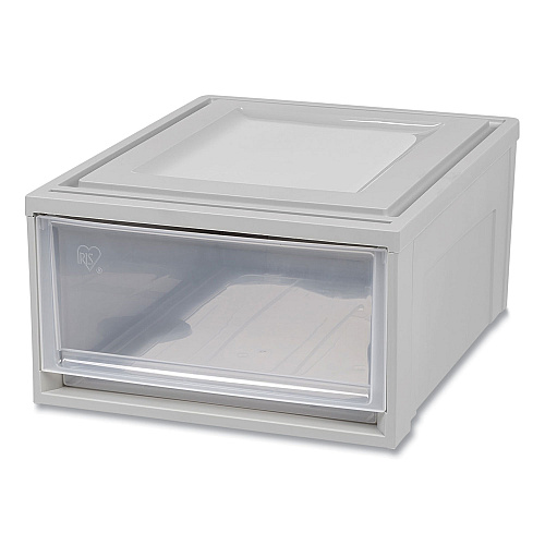 Iris Stackable Storage Drawer, 7.75 gal, 15.75" x 19.62" x 9", Gray/Translucent Frost (170473)