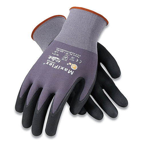 MaxiFlex Ultimate Seamless Knit Nylon Gloves, Nitrile Coated MicroFoam Grip on Palm and Fingers, Large, Gray, 12 Pairs (34874L)