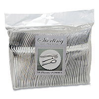 Tablemate Sterling Heavy-Duty Plastic Cutlery, Forks, Silver, 50/Pack (8305FSV)
