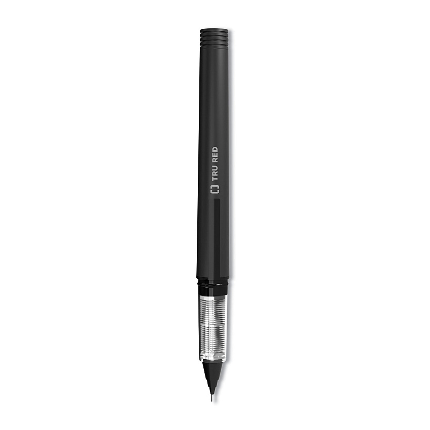 TRU RED Roller Ball Pen, Stick, Fine 0.5 mm Needle Tip, Black Ink, Black/Clear Barrel, Dozen (24419533)