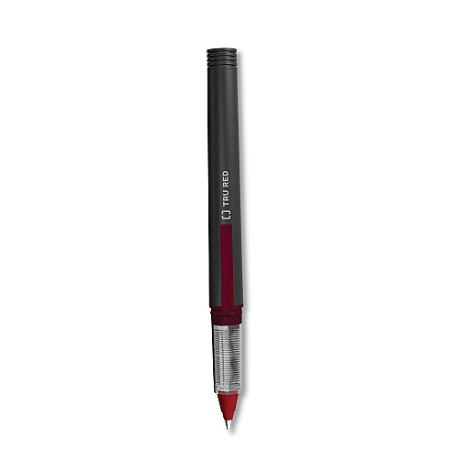 TRU RED Roller Ball Pen, Stick, Fine 0.5 mm, Red Ink, Black/Red/Clear Barrel, Dozen (24419534)