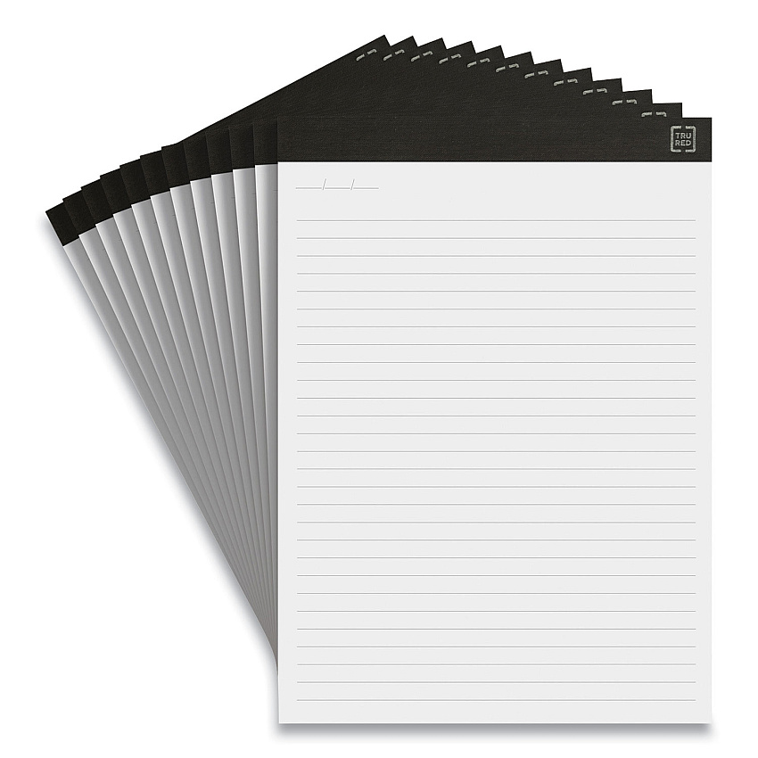 TRU RED Notepads, Wide/Legal Rule, (50) White 8.5 x 11.75 Sheets, 12/Pack (24419921)