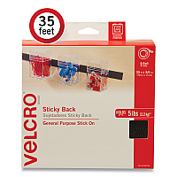 Velcro Sticky-Back Fasteners, Removable Adhesive, 0.75" x 35 ft, Black (30168USA)