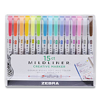 Zebra Mildliner Double Ended Highlighter, Assorted Ink Colors, Bold-Chisel/Fine-Bullet Tips, Assorted Barrel Colors, 15/Pack (78115)