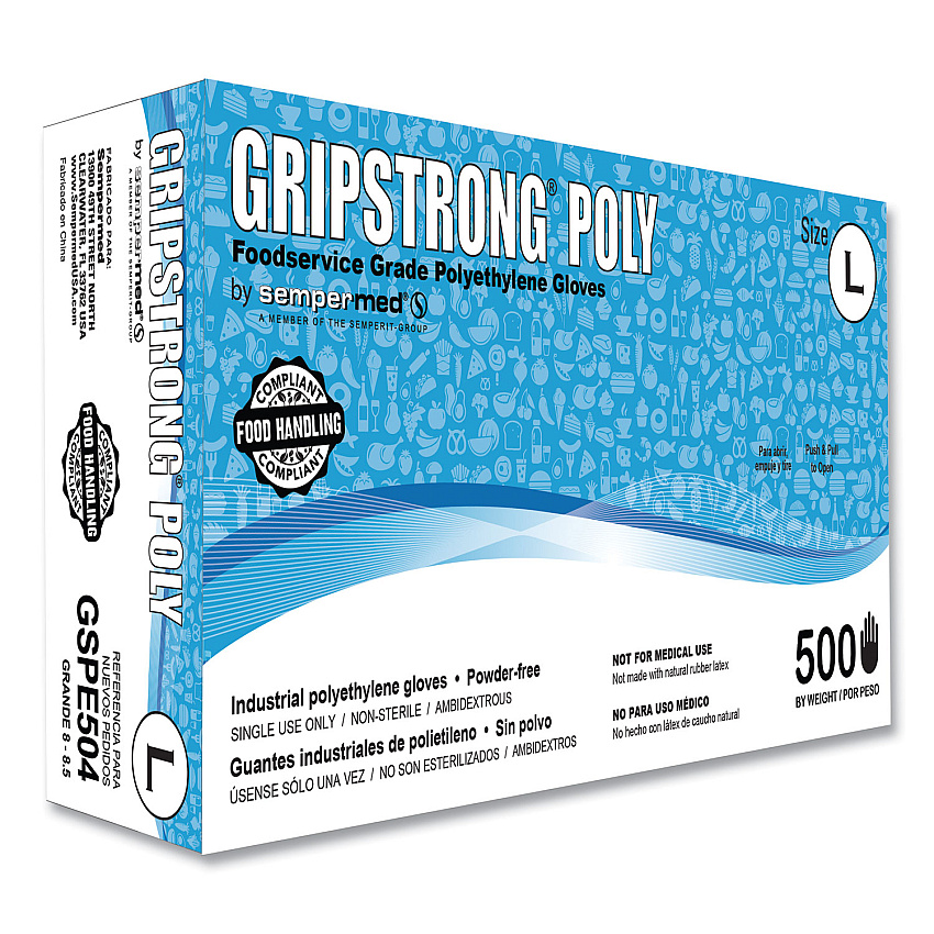 GripStrong Poly Foodservice Grade Polyethylene Gloves, Clear, Large, Polyethylene, 500/Box, 20 Boxes/Carton (GSPE504)