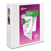 Avery Durable View Binder with DuraHinge and Slant Rings, 3 Rings, 3" Capacity, 11 x 8.5, White, 4/Pack (17030)