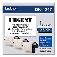 Brother Die-Cut Shipping Labels, 4.07 x 6.4, White, 180 Labels/Roll, 3 Rolls/Pack (DK12473PK)