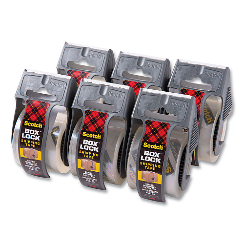 Scotch Box Lock Shipping Packaging Tape, 1.5" Core with Dispenser, 1.88" x 22.2 yds, Clear, 6/Pack (1956)