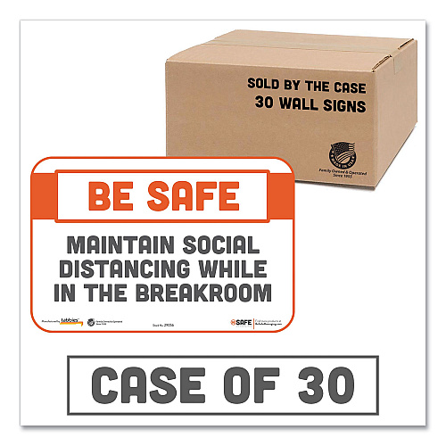 Tabbies BeSafe Messaging Repositionable Wall/Door Signs, 9 x 6, Maintain Social Distancing While In The Breakroom, White, 30/Carton (29156)
