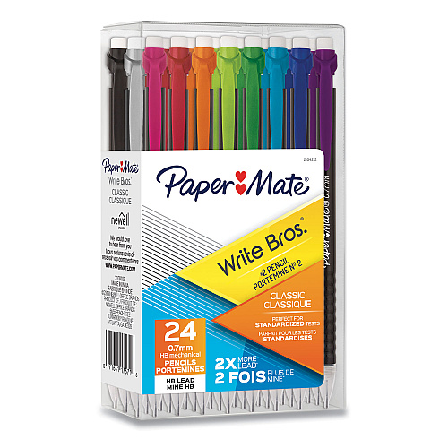 Paper Mate Write Bros Mechanical Pencil, 0.7 mm, HB (#2), Black Lead, Assorted Barrel Colors, 24/Pack (2104212)