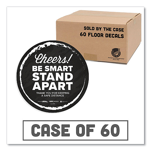 Tabbies BeSafe Messaging Floor Decals, Cheers;Be Smart Stand Apart;Thank You for Keeping A Safe Distance, 12" Dia, Black/White, 60/CT (79185)