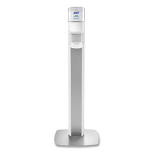 PURELL MESSENGER ES8 Silver Panel Floor Stand with Dispenser, 1,200 mL, 16.75 x 6 x 40, Silver/White (7308DSSLV)
