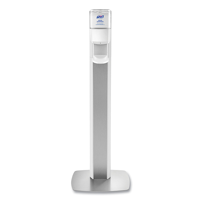 PURELL MESSENGER ES8 Silver Panel Floor Stand with Dispenser, 1,200 mL, 16.75 x 6 x 40, Silver/White (7308DSSLV)
