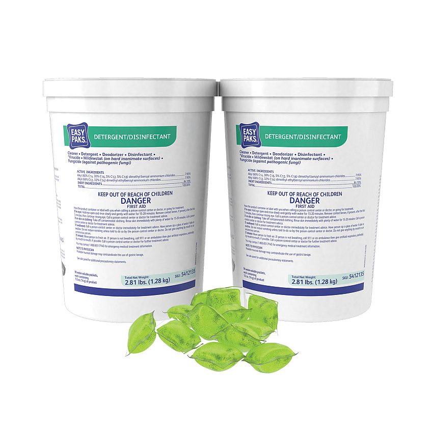Easy Paks Detergent/Disinfectant, Lemon Scent, 0.5 oz Packet, 90/Tub, 2 Tubs/Carton (5412135)