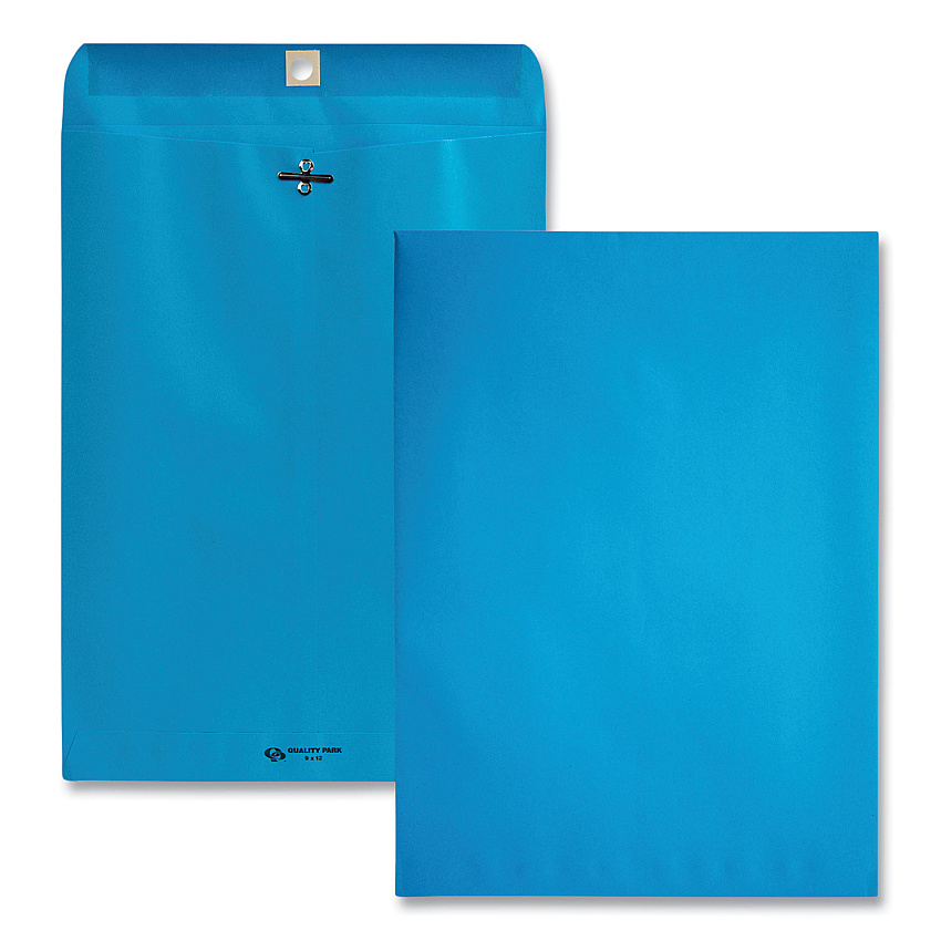 Quality Park Clasp Envelope, 28 lb Bond Weight Kraft, #90, Square Flap, Clasp/Gummed Closure, 9 x 12, Blue, 10/Pack (38737)