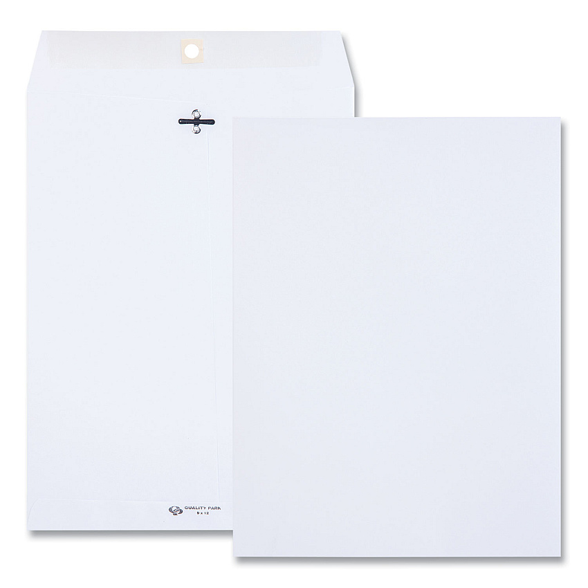 Quality Park Clasp Envelope, 28 lb Bond Weight Paper, #90, Square Flap, Clasp/Gummed Closure, 9 x 12, White, 100/Box (38390)