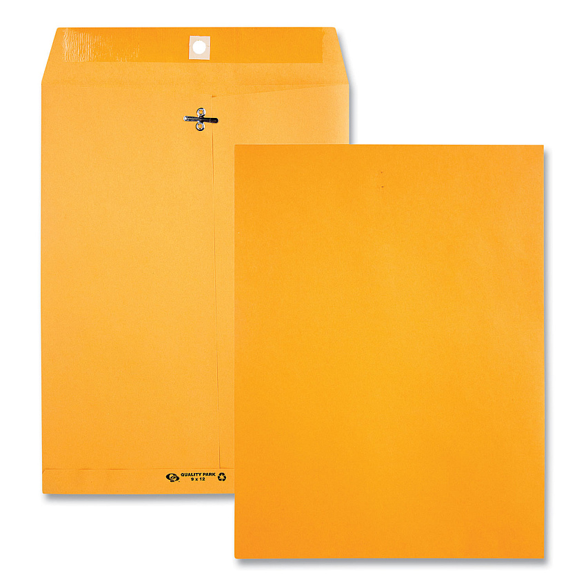 Quality Park Clasp Envelope, 28 lb Bond Weight Kraft, #97, Square Flap, Clasp/Gummed Closure, 10 x 13, Brown Kraft, 100/Box (38197)