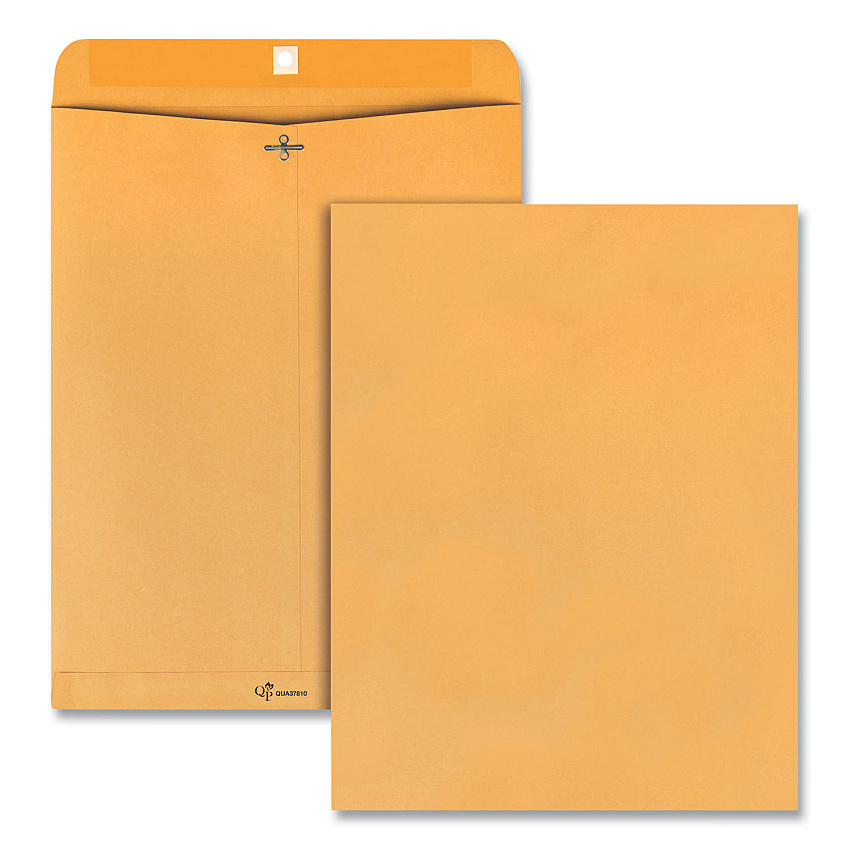 Quality Park Clasp Envelope, 32 lb Bond Weight Kraft, #15 1/2, Square Flap, Clasp/Gummed Closure, 12 x 15.5, Brown Kraft, 100/Box (37810)