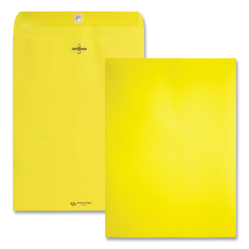 Quality Park Clasp Envelope, 28 lb Bond Weight Paper, #90, Square Flap, Clasp/Gummed Closure, 9 x 12, Yellow, 10/Pack Clasp - #90 - 9" Width x 12" Length - 28 lb - Gummed - Yellow - 10 / Pack (38736)