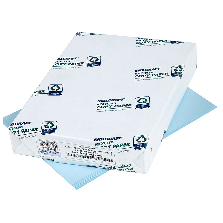AbilityOne 7530011463361, SKILCRAFT Colored Copy Paper, 20 lb Bond Weight, 8.5 x 11, Blue, 500 Sheets/Ream, 10 Reams/Carton