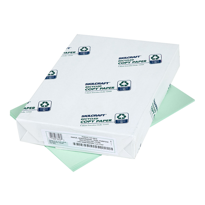 AbilityOne 7530011476812, SKILCRAFT Colored Copy Paper, 20 lb Bond Weight, 8.5 x 11, Green, 500 Sheets/Ream, 10 Reams/Carton