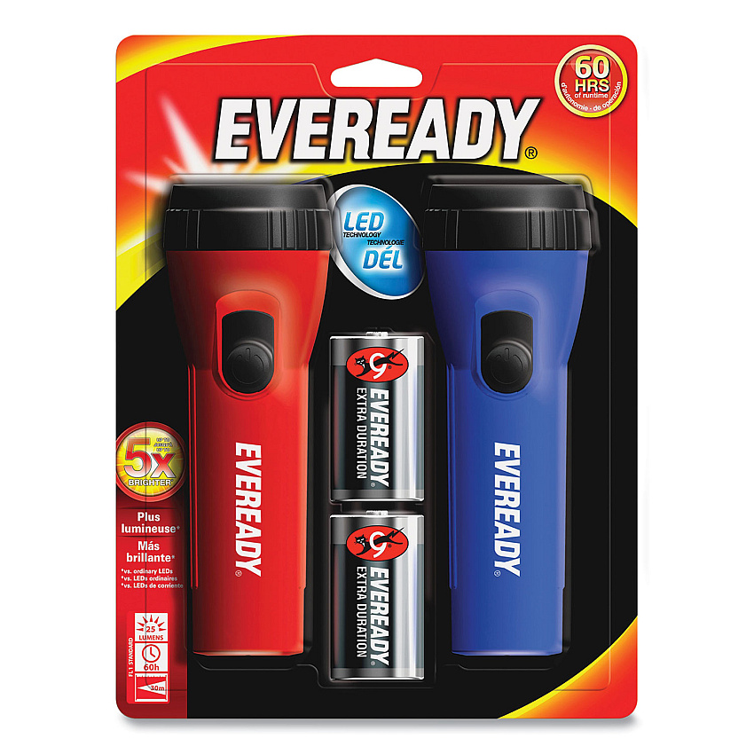 Eveready LED Economy Flashlight, Red/Blue, 2/Pack (L152SEA)
