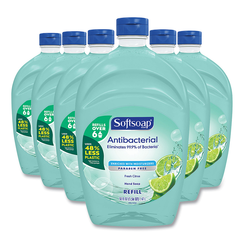 Softsoap Antibacterial Liquid Hand Soap Refill, Fresh Scent, 50 oz, Green, 6/Carton (45991)