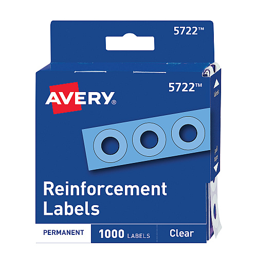 Avery Dispenser Pack Hole Reinforcements, 0.25" Dia, Clear, 1,000/Pack, (5722) (05722)