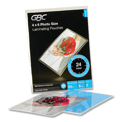 GBC SelfSeal NoMistakes Repositionable Self-Adhesives, 8 mil, 4.6" x 6.3", Gloss Clear, 5/Pack (3747199)
