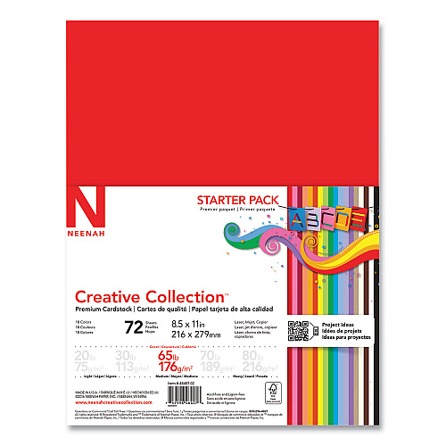 Neenah Paper Creative Collection Premium Cardstock, 65 lb Cover Weight, 8.5 x 11, Assorted Starter Pack, 72/Pack (4640702)