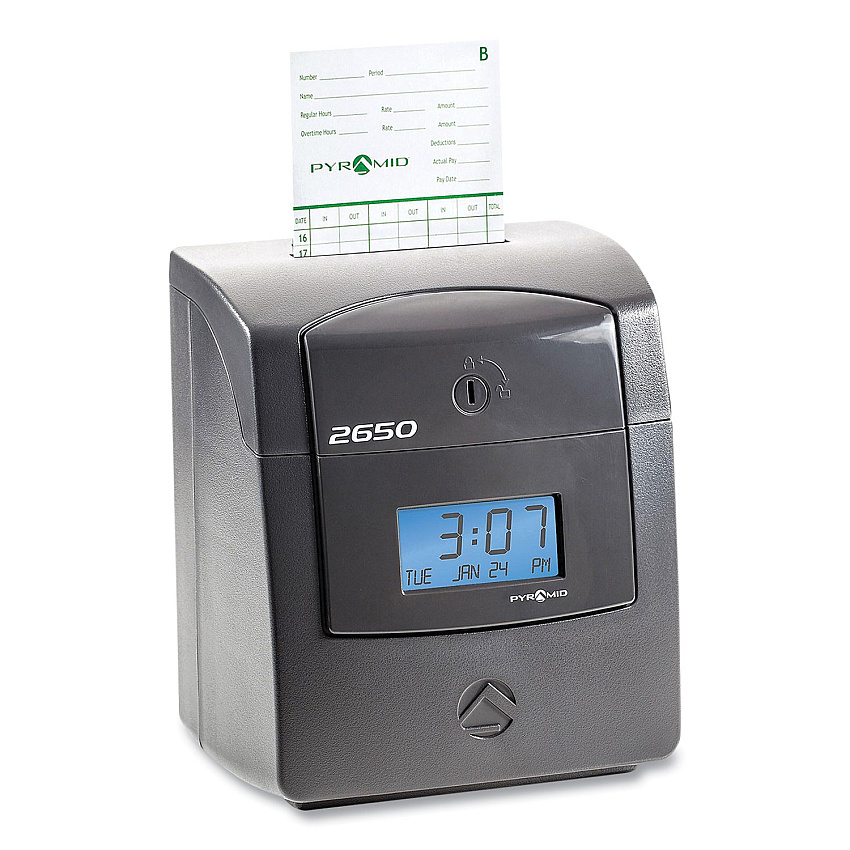 Pyramid 2650 Pro Auto Aligning Time Clock, LCD Display, Charcoal