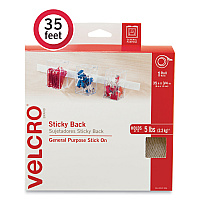 Velcro Sticky-Back Fasteners, Removable Adhesive, 0.75" x 35 ft, White (30197USA)