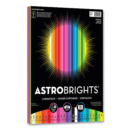 Astrobrights Color Cardstock, 65 lb Cover Weight, 8.5 x 11, Assorted Spectrum Colors, 75/Pack (8094401)