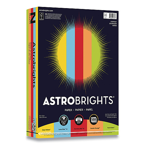 Astrobrights Color Paper, 24 lb Bond Weight, 8.5 x 11, Assorted Everyday Colors, 500/Ream (9974301)