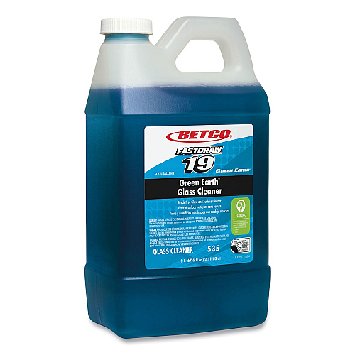 Betco Fastdraw 19 Green Earth Glass Cleaner, Pleasant Scent, 2 L Bottle, 4/Carton (5354700)