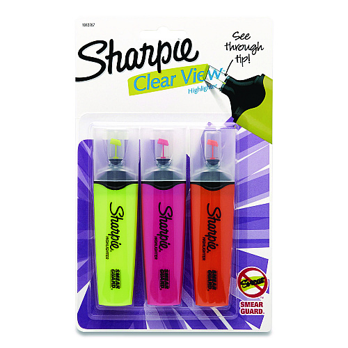 Sharpie Clearview Tank-Style Highlighter, Assorted Ink Colors, Chisel Tip, Assorted Barrel Colors, 3/Pack (1912767)