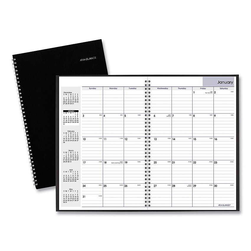 AT-A-GLANCE DayMinder Monthly Planner, Ruled Blocks, 12 x 8, Black Cover, 14-Month: Dec 2025 to Jan 2027 (SK200)