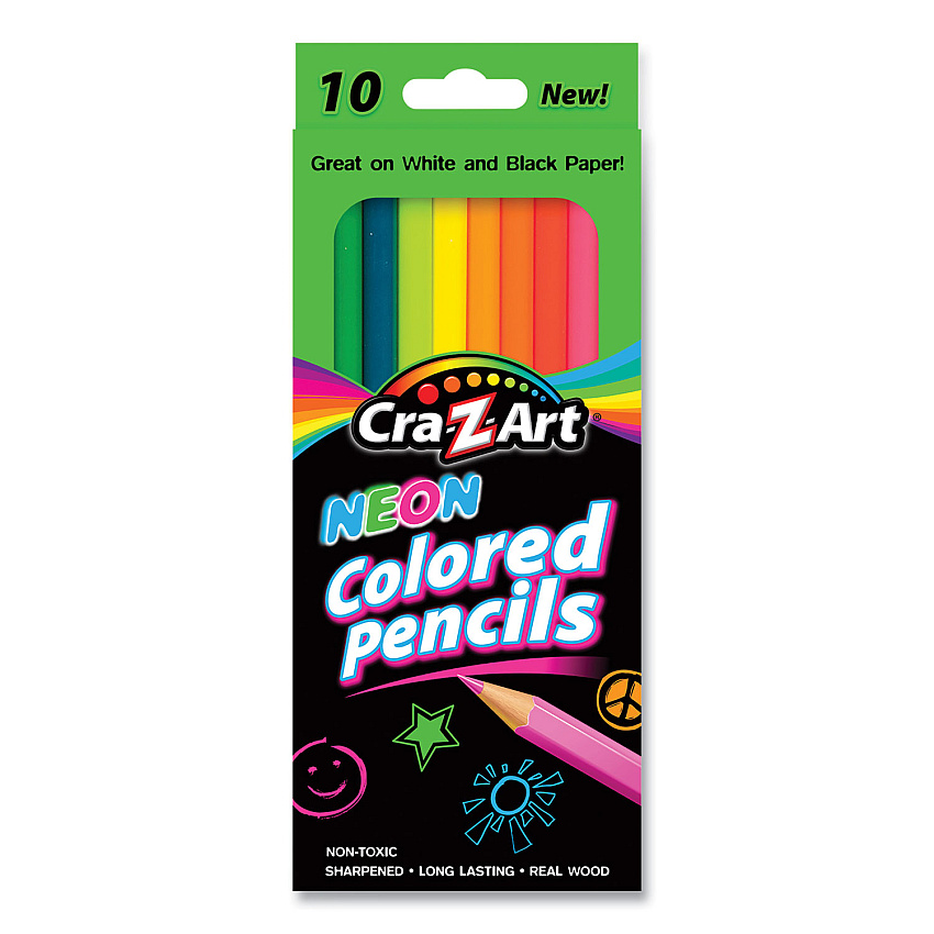 Cra-Z-Art Neon Colored Pencils, 10 Assorted Lead and Barrell Colors, 10/Set (1042772)
