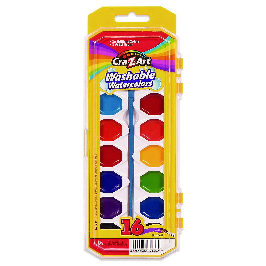 Cra-Z-Art Washable Watercolors, 16 Assorted Colors, Palette Tray (1065236)