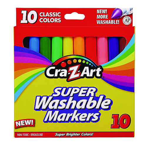 Cra-Z-Art Super Washable Markers, Broad Bullet Tip, Assorted Colors, 10/Set (1000224)