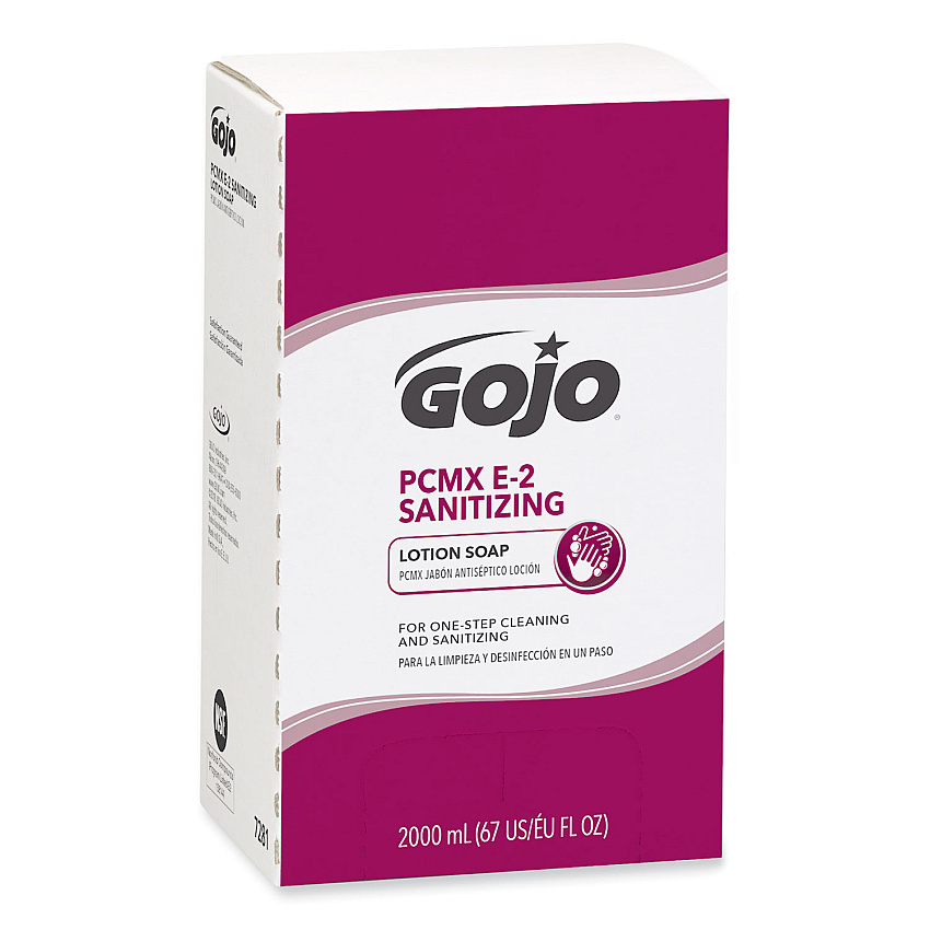 GOJO E2 Sanitizing Lotion Soap with PCMX Refill, For Pro TDX Dispenser, Fragrance-Free, 2,000 mL, 4/Carton (728104CT)